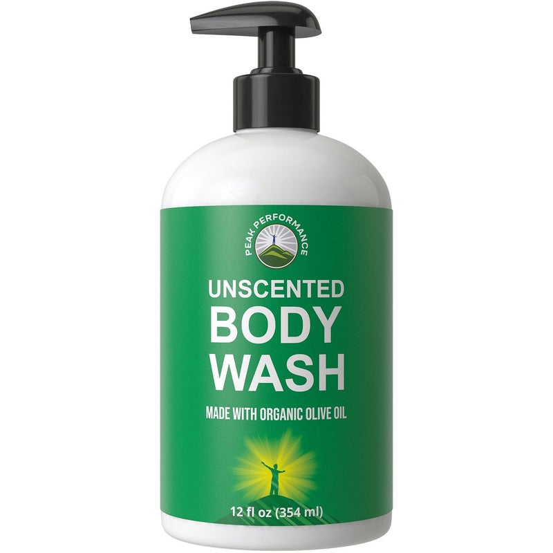 Peak Performance Ultra Pure Unscented Body Wash Made With Organic Ingredients Including Aloe Vera, Olive Oil, Jojoba, Coconut Oil, and Shea Butter. Great For Sensitive Skin. Natural Vegan Body Wash No Toxins - Image 1